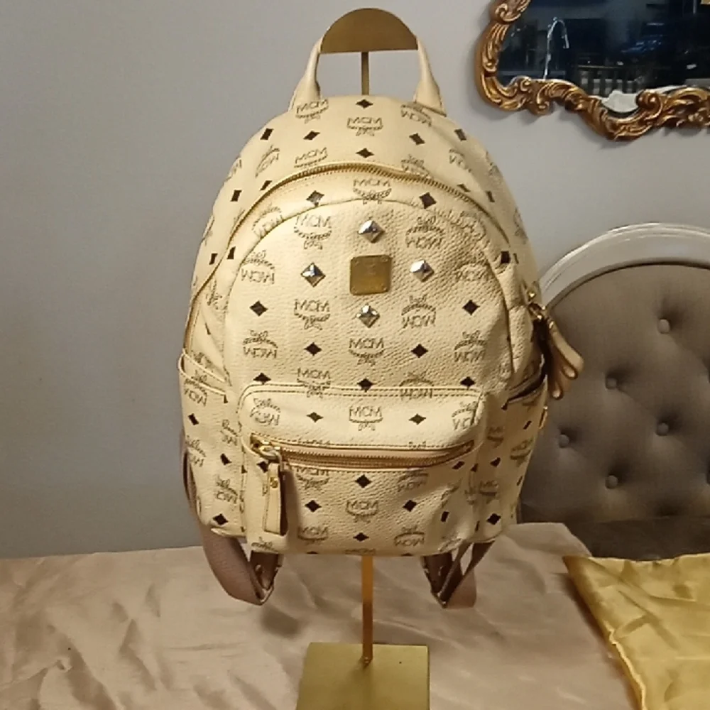 MCM Beige Backpack with Iconic Logo Great Condition